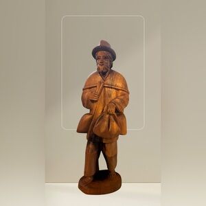 🔥VTG Hand Carved Wood (Teak?) Old Man Traveler Statue Very Good Condition